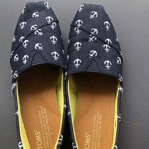 TOMS Women's Size 7w Alpargatas Anchor Nautical Canvas Slip On Shoes Navy Blue